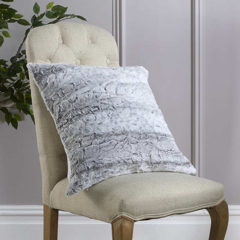 Snow Leopard Filled Faux Fur Cushion, Grey