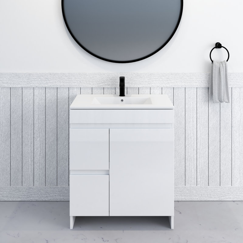 Shalem 30'' Single Bathroom Vanity with Porcelain Top, Glossy White