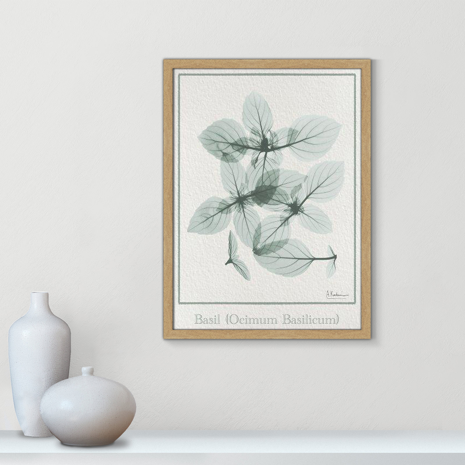Jeanette "Basil Ocimum Basilicum" Painting, 23" H x 17" W x 1.25" D, Brown Framed Paper