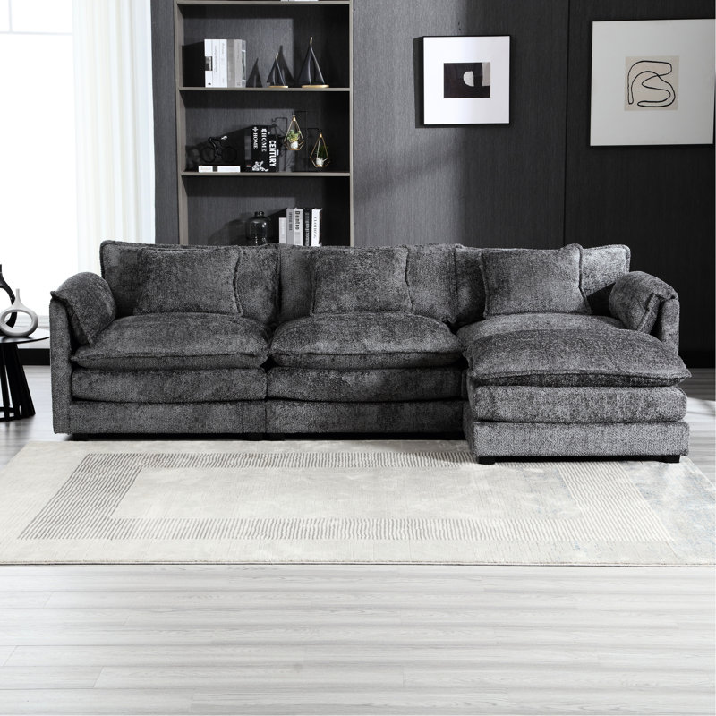 Oversized Sectional Sofa Cloud Couch for Living Room, Modern Chenille L Shaped Couch, Comfy Modular Sofa Sleeper with Moveable Ottoman & Memory Foam