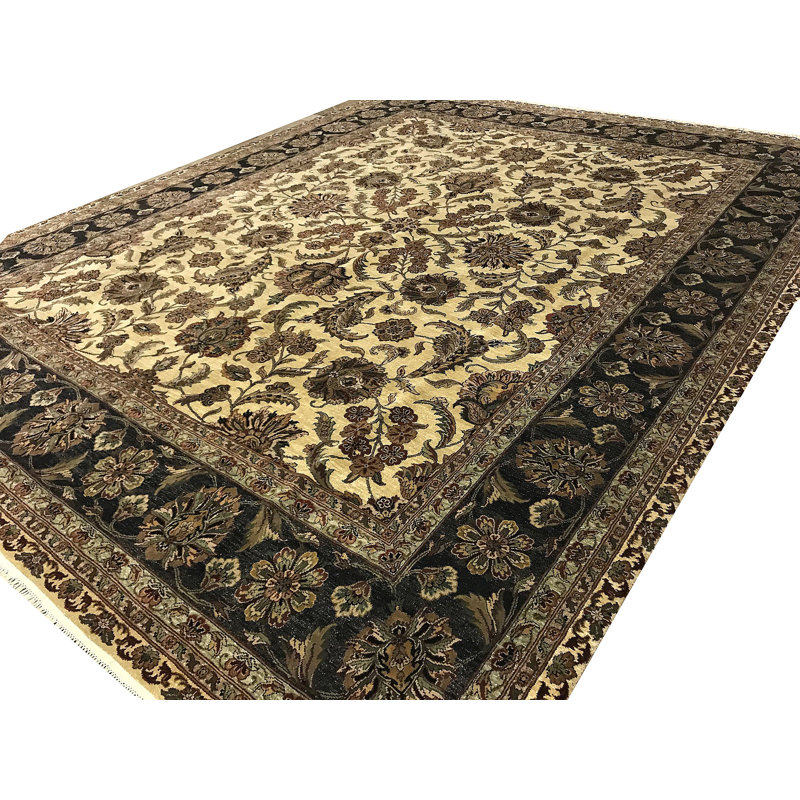 Tapis doré et noir noué à la main de haute qualité