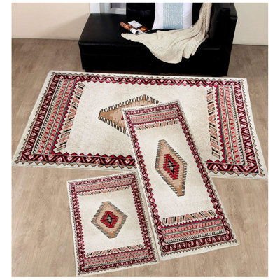 Ensemble de tapis rouge/beige 3 pièces native american Osceola
