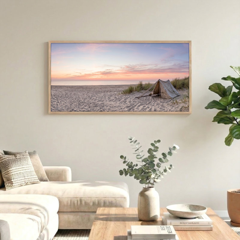 Plage coucher de soleil sur toile, ensemble de 1 reproduction d'art sur toile, Natural, L 48 po x H 24 po