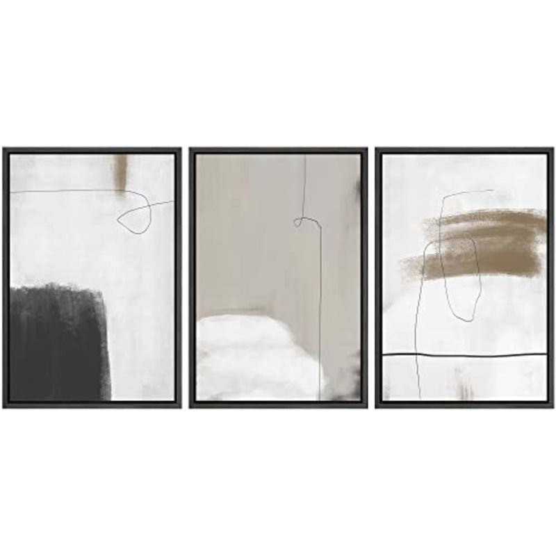 " Grunge Watercolor Paint Stroke " 3 - Pieces, 24" H x 48" W x 1.5" D, Black Framed