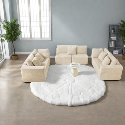 Canapé modulaire peu encombrant, en polyester beige, idéal pour les salons modernes