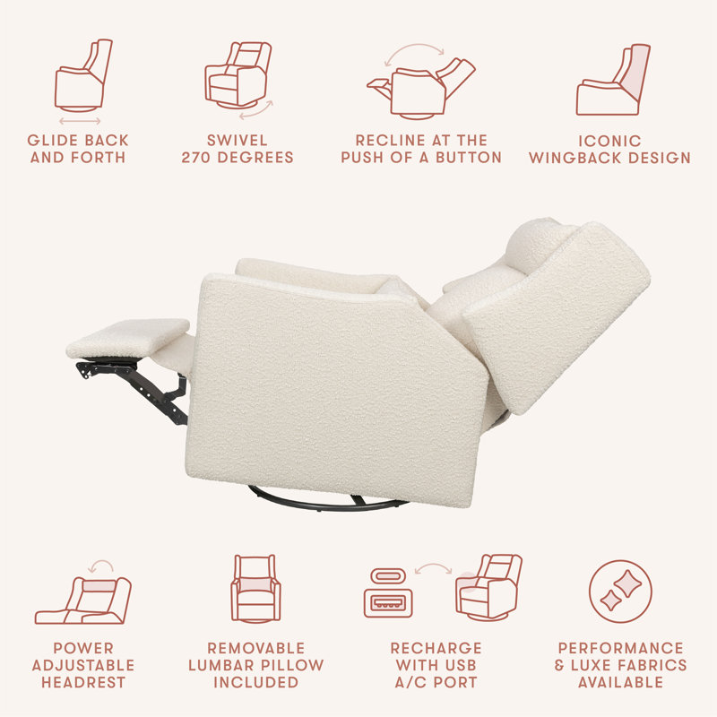 Kiwi Plus Power Glider Recliner w/ Power Headrest, Performance Ivory Boucle