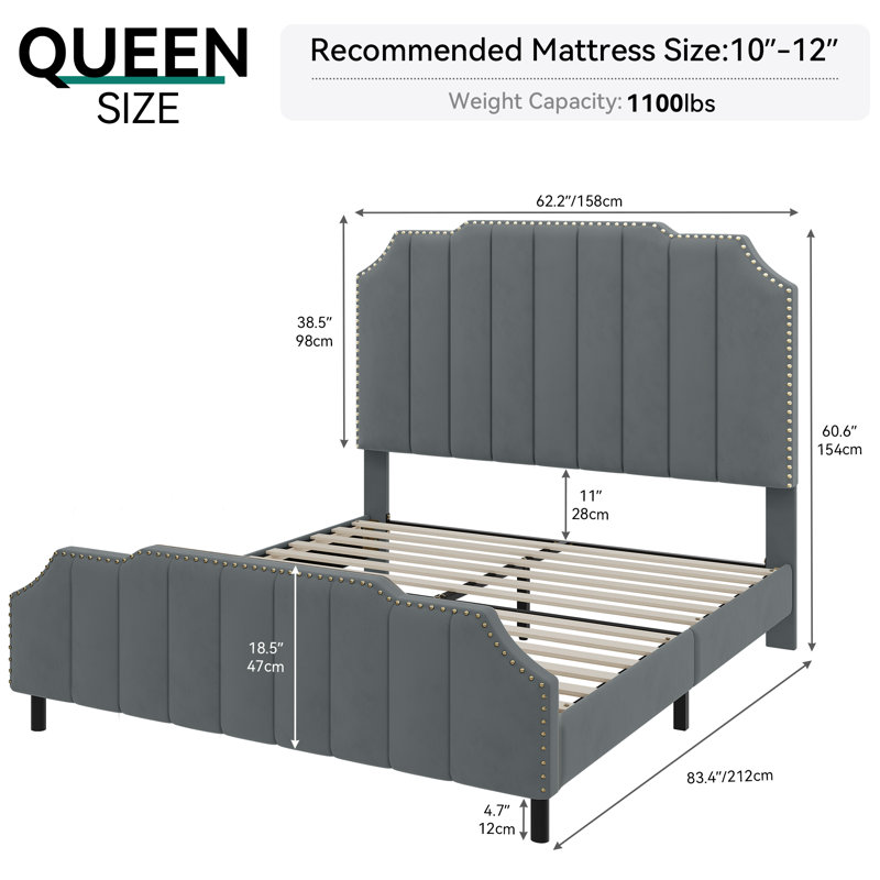 Lit plateforme en tissu d'ameublement, Grand