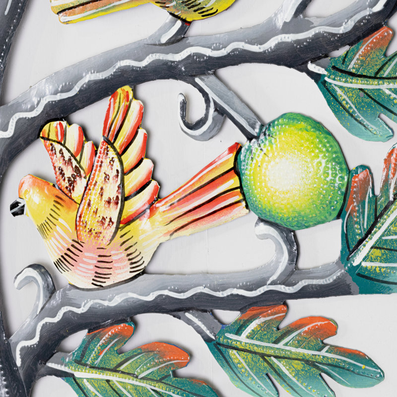 Décoration murale tambour en acier pommier avec oiseaux