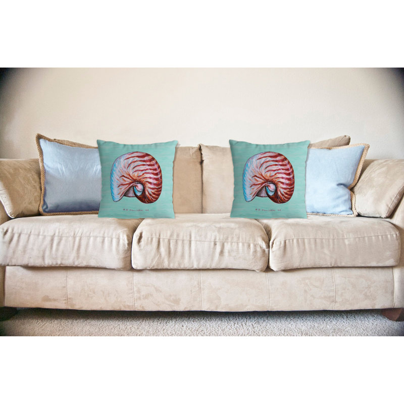 Nautilus Outdoor Reversible Throw Pillow, Teal