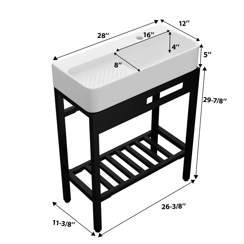 Lavabo de salle de bain console rectangulaire en céramique avec support à serviettes 28 po. 28 po.