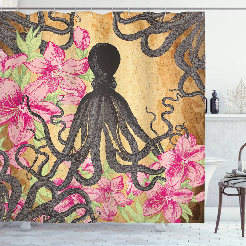 Octopus Shower Curtain Set + Hooks, 75" H x 69" W