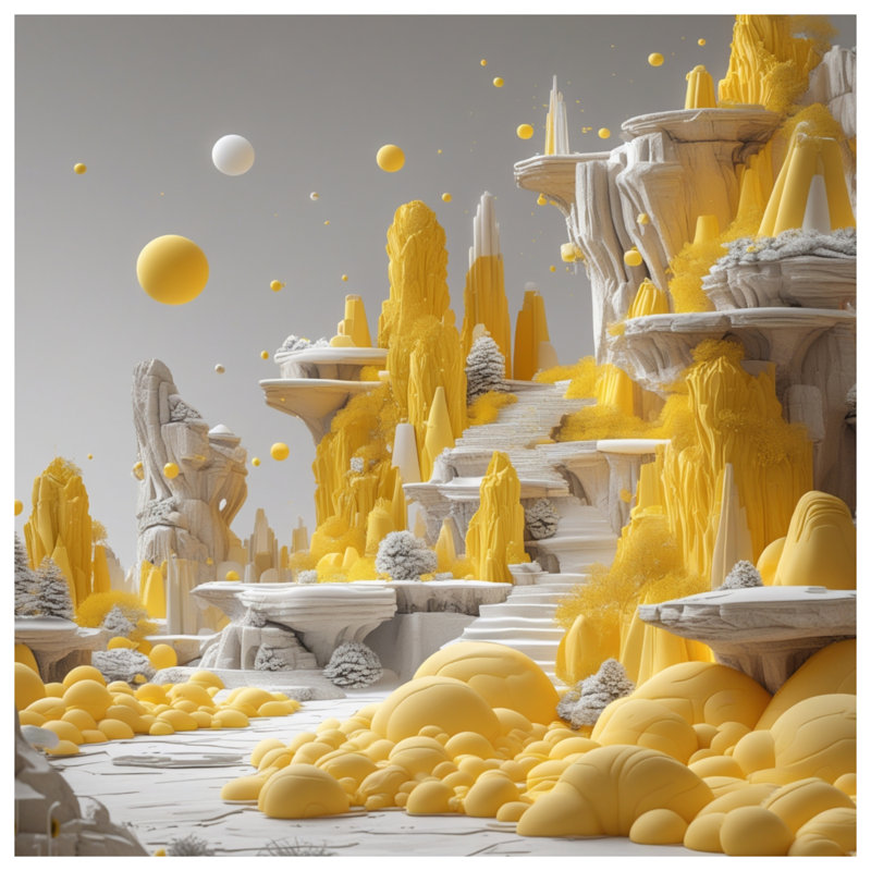 Édredon jaune fantaisie paysage, Lit simple
