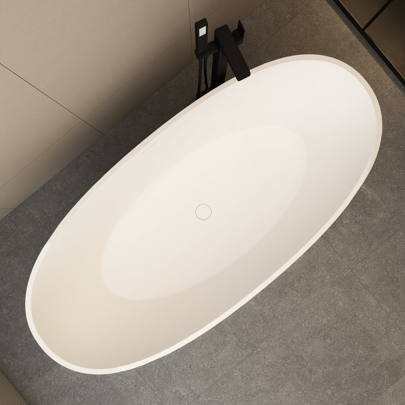 65-Inch Matte White Solid Surface Freestanding Soaking Bathtub