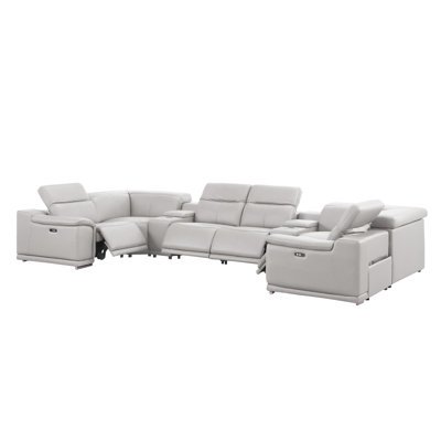 8-Piece U-Shaped Power Reclining Sectional In Genuine Leather – 4 Recliners