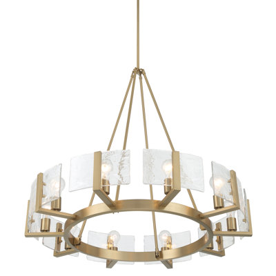 Lustre 10 lumières en laiton champagne brossé avec verre d'eau ambré Slavin