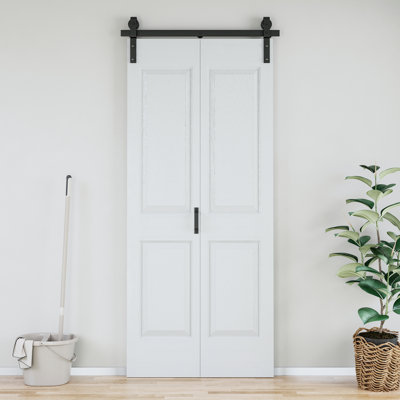 Porte de grange pliante à 4 panneaux, style placard, en bois manufacturé, préassemblée, formes en treillis, 91,4 cm x 213,4 cm (36 po x 84 po), avec trousse de quincaillerie d'installation (idéale pour petit placard, garde-manger, buanderie, salle de bain)