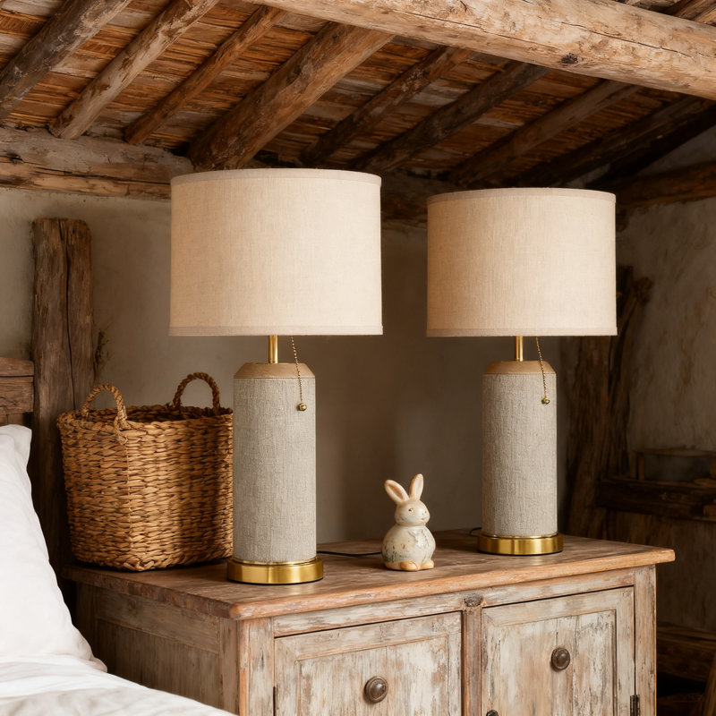 Ensemble de 2 lampes de table Boho pour chambre à coucher et salon, table de chevet rétro de 23,6 pouces avec abat-jour en lin, lampe de table de bout Farmhouse