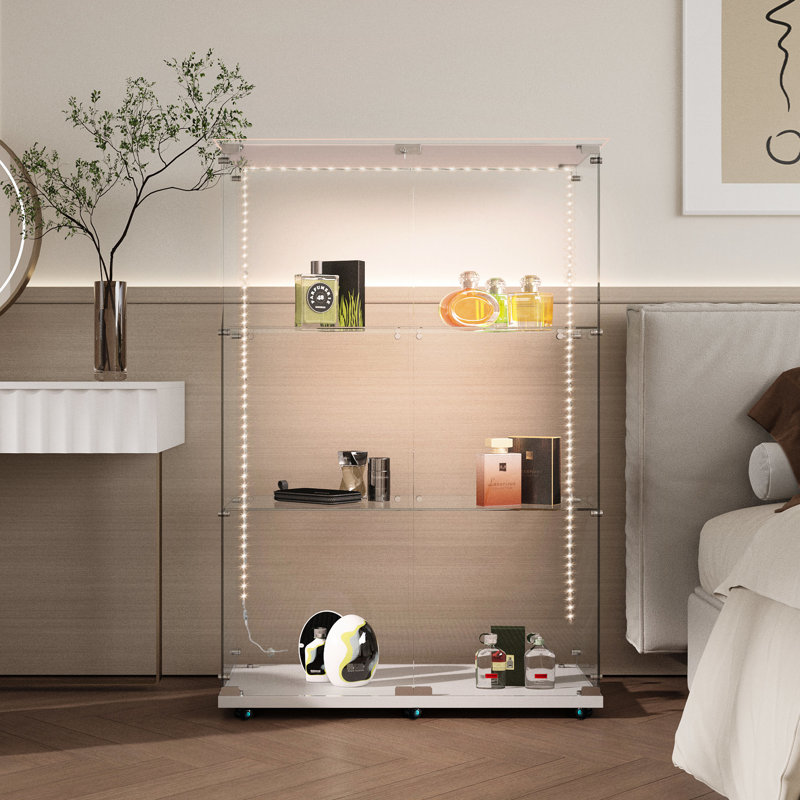 Vitrine en verre trempé, blanc, lumières à DEL, H 50,68 po, P 31,52 po, pour la hauteur, la largeur et l'organisation de la chambre à coucher