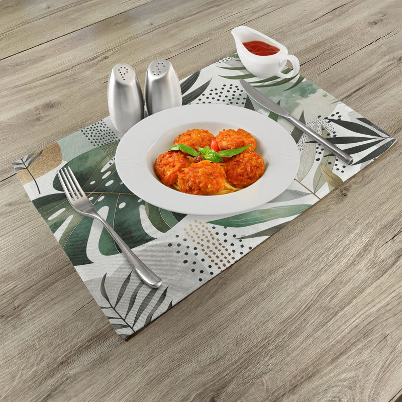 Fawn Eggshell Teal Polyester Boho Jungle Leaf Placemats Set of 4