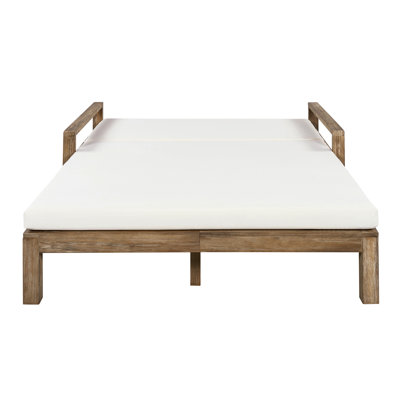 TREXM Farmhouse Wooden Outdoor Daybed with Wheels, Single Sunbed Chaise Lounge, 55.3 x 76 x 33.5 Inches, Beige