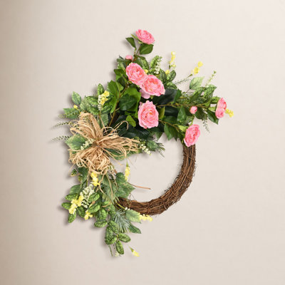 24" Handcrafted Peony No Holiday Wreath