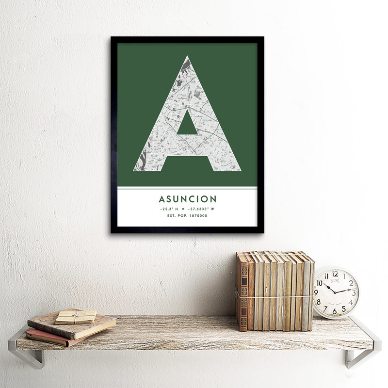 Asuncion City Map Asuncion Green by Wee Blue Coo - Single Picture Frame Typography
