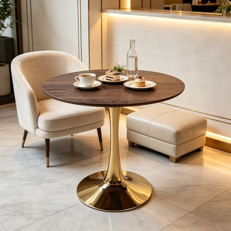 Table de salle à manger de 31,5 po de style Mid-Century pour 2 à 4 personnes avec plateau rond en MDF, table de salle à manger à piédestal, table basse de loisirs