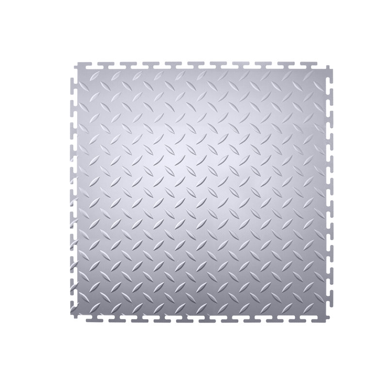 Carreaux de sol de garage à emboîtement, carreaux de garage modulaires emboîtables de 20,2 x 20,2 x 0,2 po, tapis en PVC antidérapant à motif de losanges pour atelier, entrepôt, salle d'outils, argent