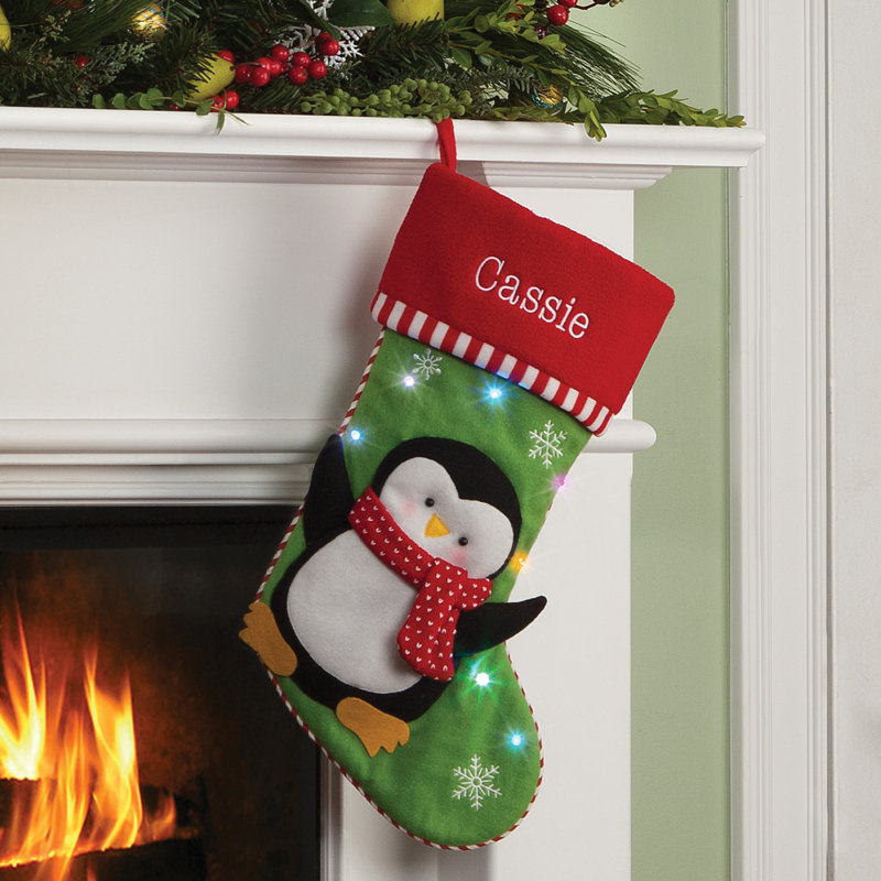 Chaussette de noël personnalisée à del pingouin, Oui