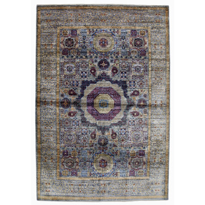 Hand Knotted Wool Area Rug in Silver And Brown