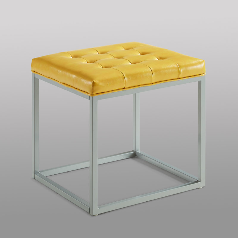 18" Faux Leather Gray Cube Ottoman, Yellow Faux Leather