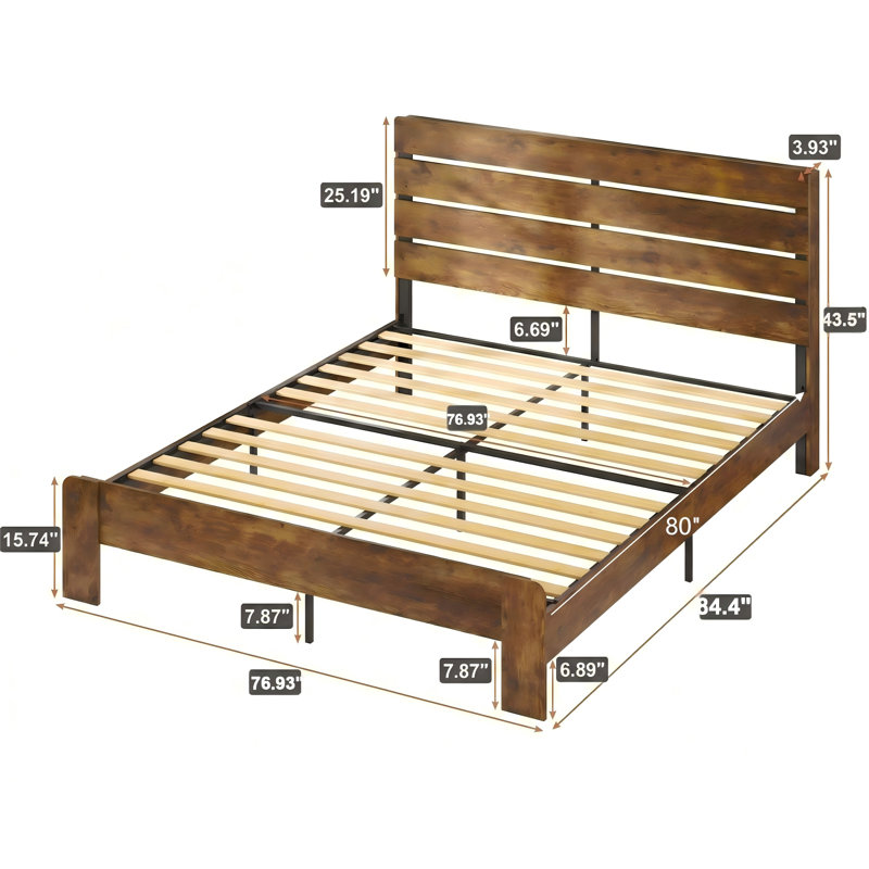 Structure de très grand lit avec tête et pied de lit, avec rangement sous le lit, lumières DEL et station de charge. Supporte jusqu'à 1200 lb avec un système de support entièrement métallique. Aucun sommier tapissier requis, assemblage facile. Disponible en brun rustique.