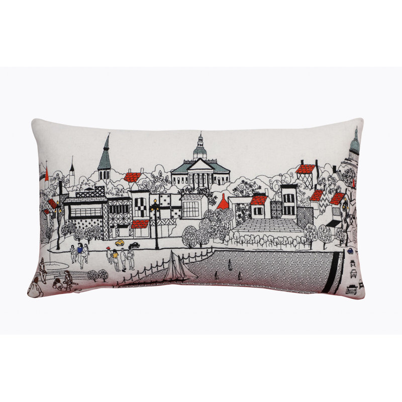 Coussin lombaire 24 po NYC, Blanc / gris / rouge