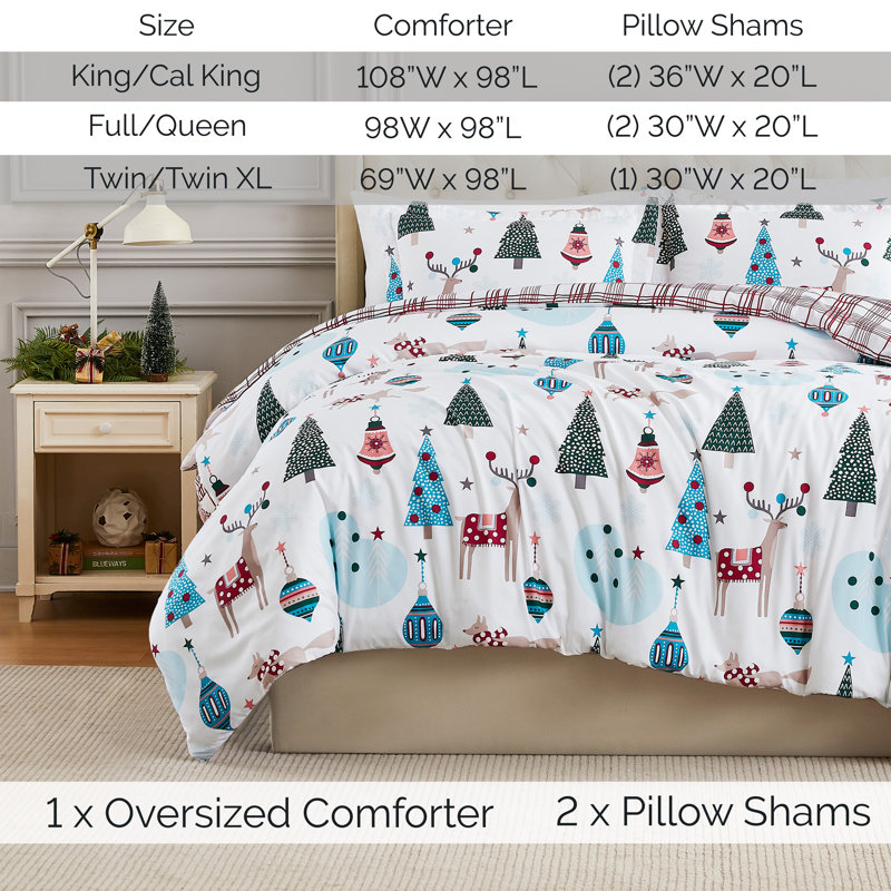 Winter Wonderland Oversized Reversible Holiday Bedding Down Alternative Comforter Set with shams