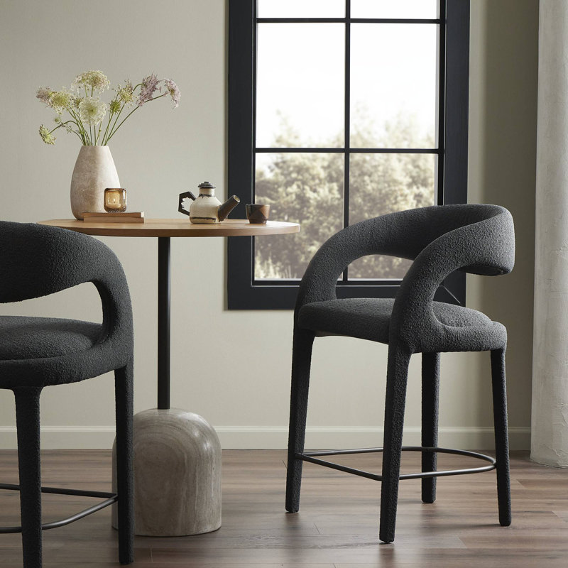 Hawkins Stool, Counter Stool (26.57" Seat Height), Fiqa Charcoal Boucle/Polyester