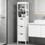 Armoire de rangement étroite pour la salle de bain, armoire de salle de bain avec 3 tiroirs et 2 tablettes ouvertes, armoire de salle de bain mince autoportante pour petits espaces, blanc