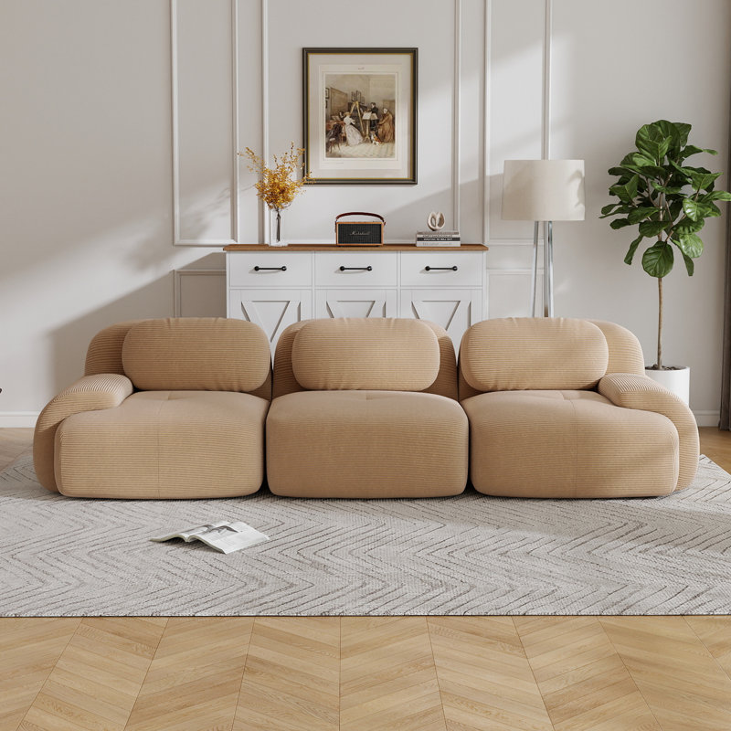 Boneless Sofa Corduroy Fabric Modular Multi-combination Anti-slip Design For Living Rooms Bedrooms, Camel, 3