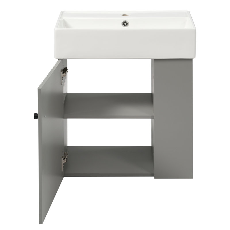 Meuble-lavabo gris flottant peu encombrant avec lavabo en céramique - Conception moderne pour les salles de bain compactes