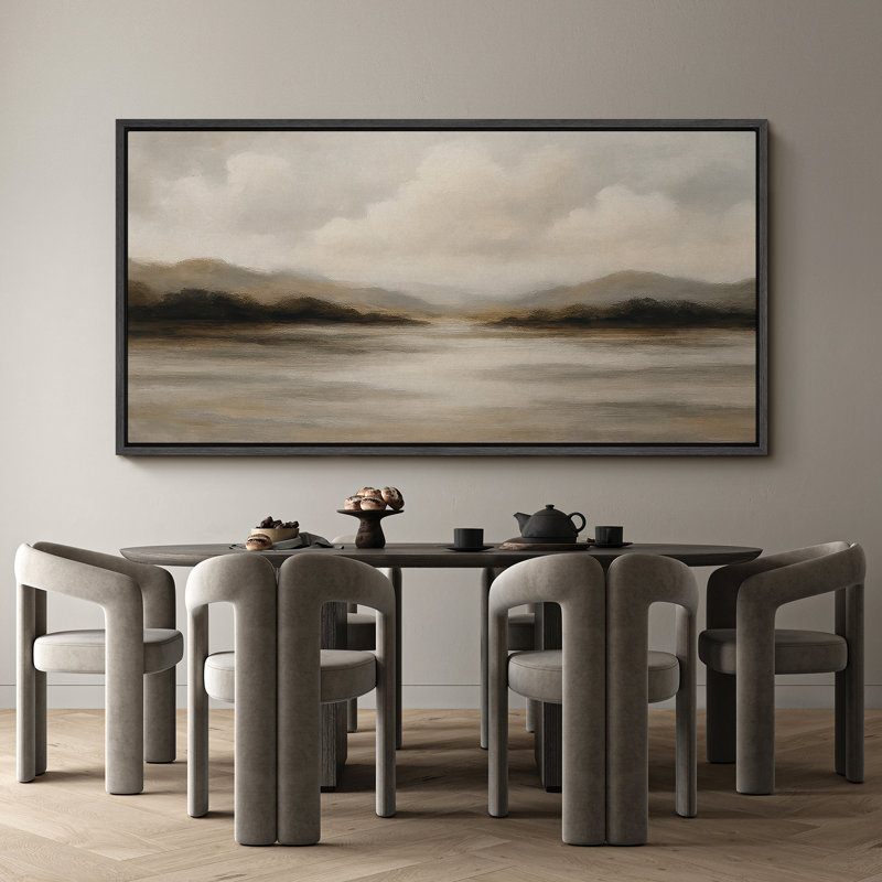 Large Framed Canvas Print Wall Art - Neutral Abstract Landscape Print for Minimalist Modern Wall Decor, Black, 30" H x 60" W