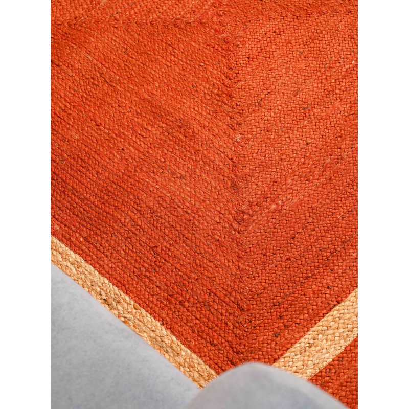Tapis Wiedman tissés à la main en jute écologique - 76 cm x 305 cm, format couloir, couleur orange, design contemporain, poils courts, fibres naturelles, tapis d'intérieur/extérieur faits main pour salon, chambre