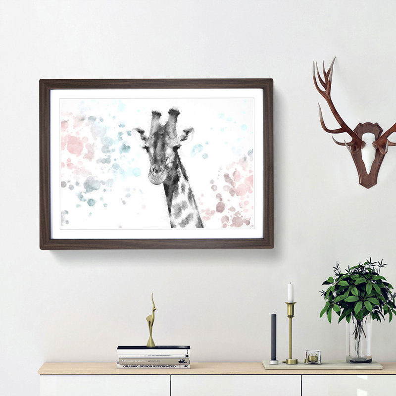Giraffe with Paint Splashes - Picture Frame Graphic Art Print, Walnut Framed, 45cm H x 63cm W x 2cm D