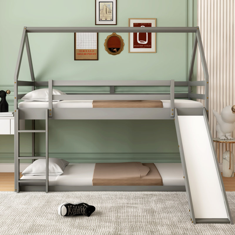 Ambrette Kids Twin Over Twin Bunk Bed, Gray