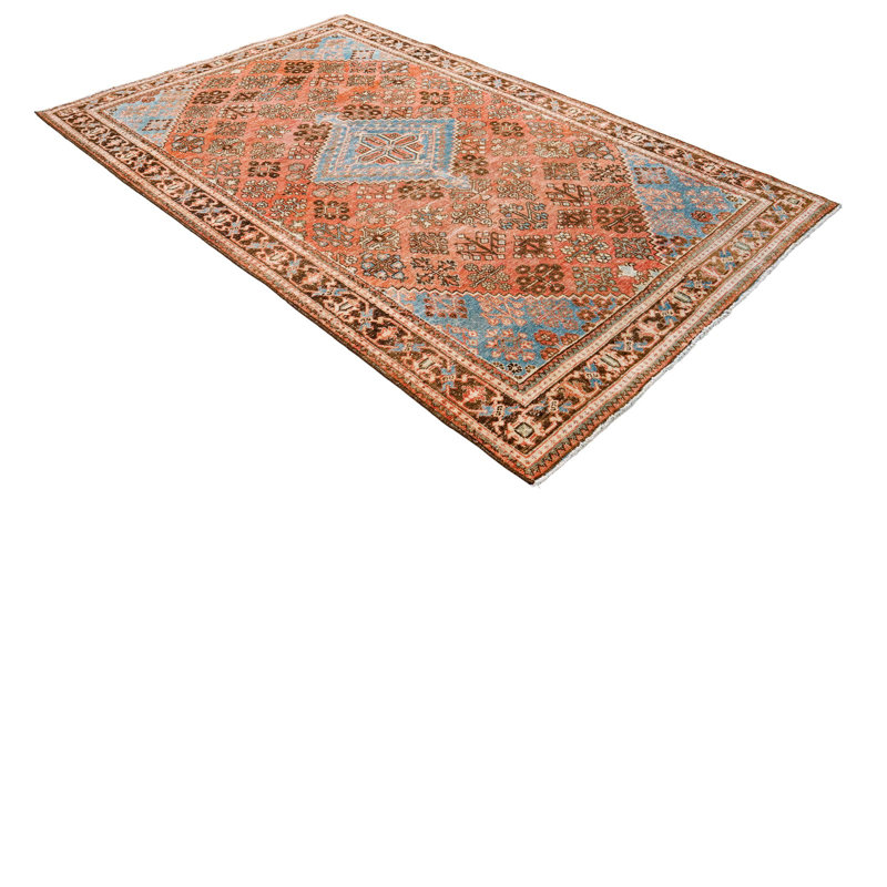Tapis unique en laine beige / rose 4 pi 2 po x 6 pi 3 po années 1990