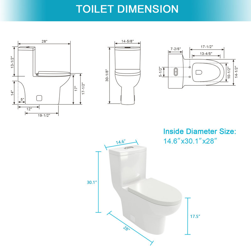 Toilette en céramique avec système de chasse d'eau à siphon - Technologie de chasse silencieuse et efficace double performance puissante, réduit l'entretien