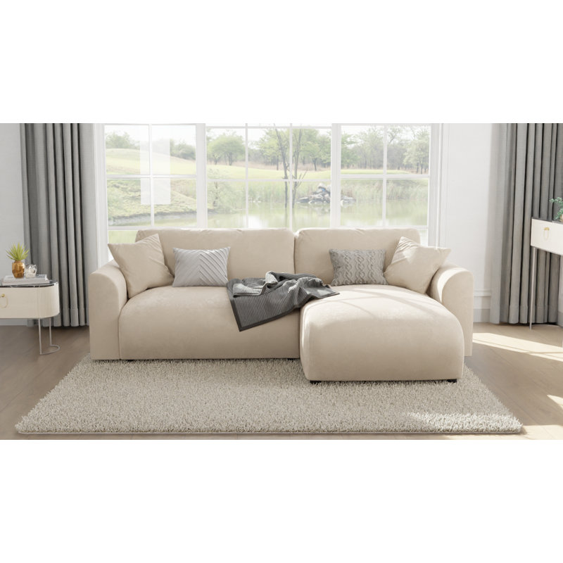 Gianni 4 Seater Velvet Corner Sofa Chaise, Gianni Beige Velvet, Right Hand Facing