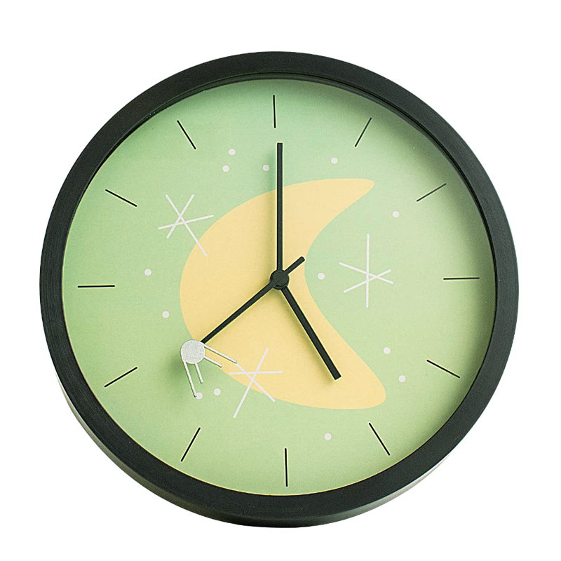 Horloge murale rétro silencieuse, conception Mid-Century non-invitante, décor rétro de l'espace (vert)