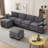 130" U-Shaped Corduroy Cloud Modular Sofa with 2 Storage Ottomans, Deep Seat Sectional, USB Ports & Phone Pockets, 4-Seat Convertible Couch for Living Room, Apartment-283682664