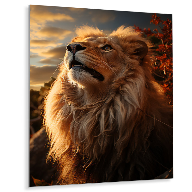 Coucher de soleil coucher de soleil royal avec lion II - décoration murale animal lion, H 20 po x l 12 po x P 1 po