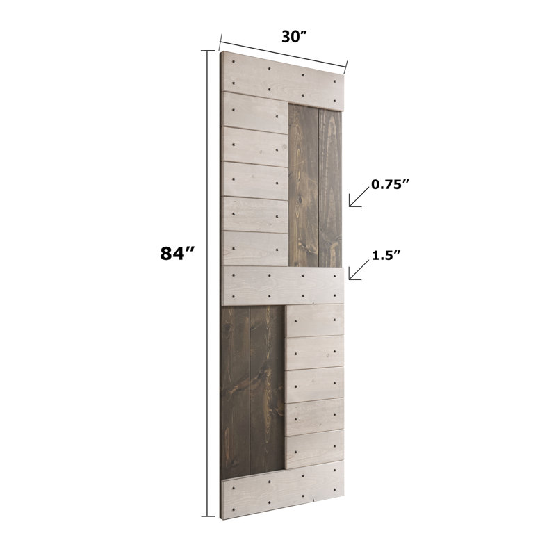 Porte de grange coulissante en bois de pin noueux S Series sans trousse de quincaillerie, 30 po x 84 po