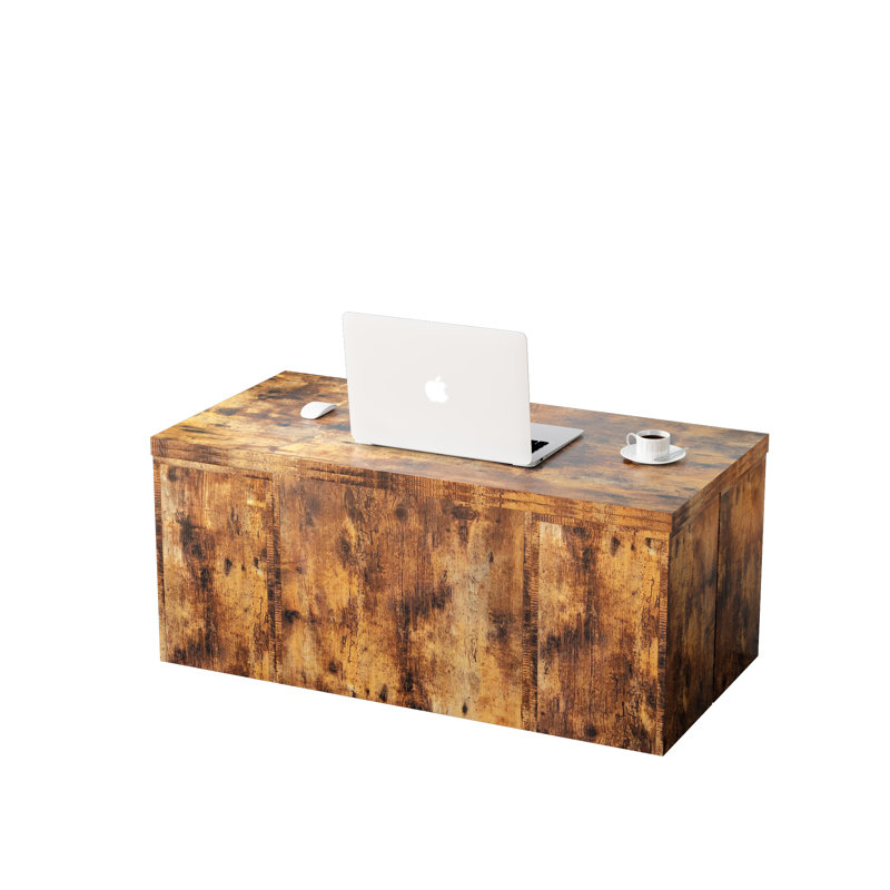 Table basse à plateau relevable multi-fonctions avec banc de rangement 4 en 1 Hamble, Brun rustique, Bois